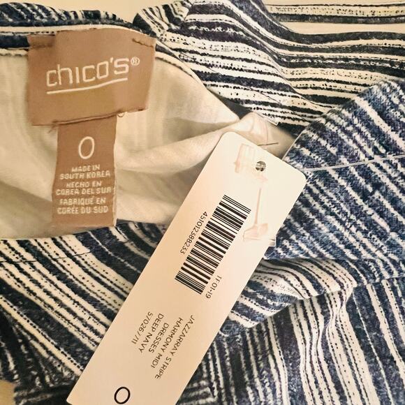 Chico’s Jazz Array Striped Harmony Sleeveless Dress Size S Small NWT Blue Multi - Picture 3 of 7